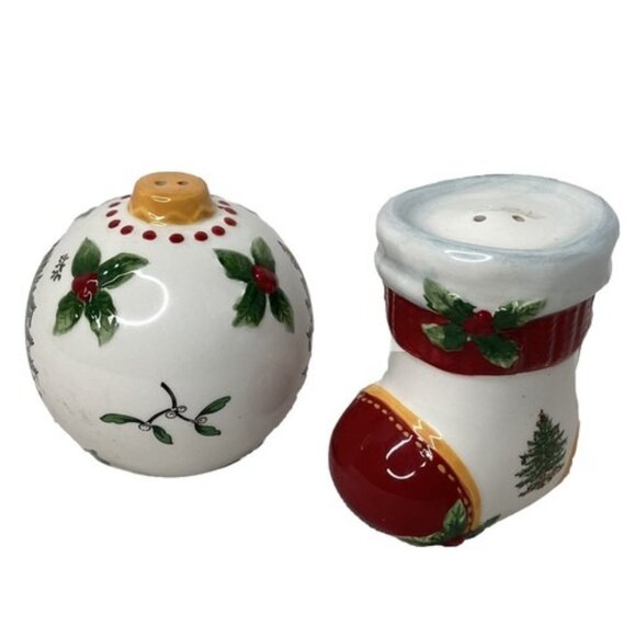 Spode Other - Spode Christmas Tree Ball Ornament & Stocking Shaped Salt Pepper Shakers VTG